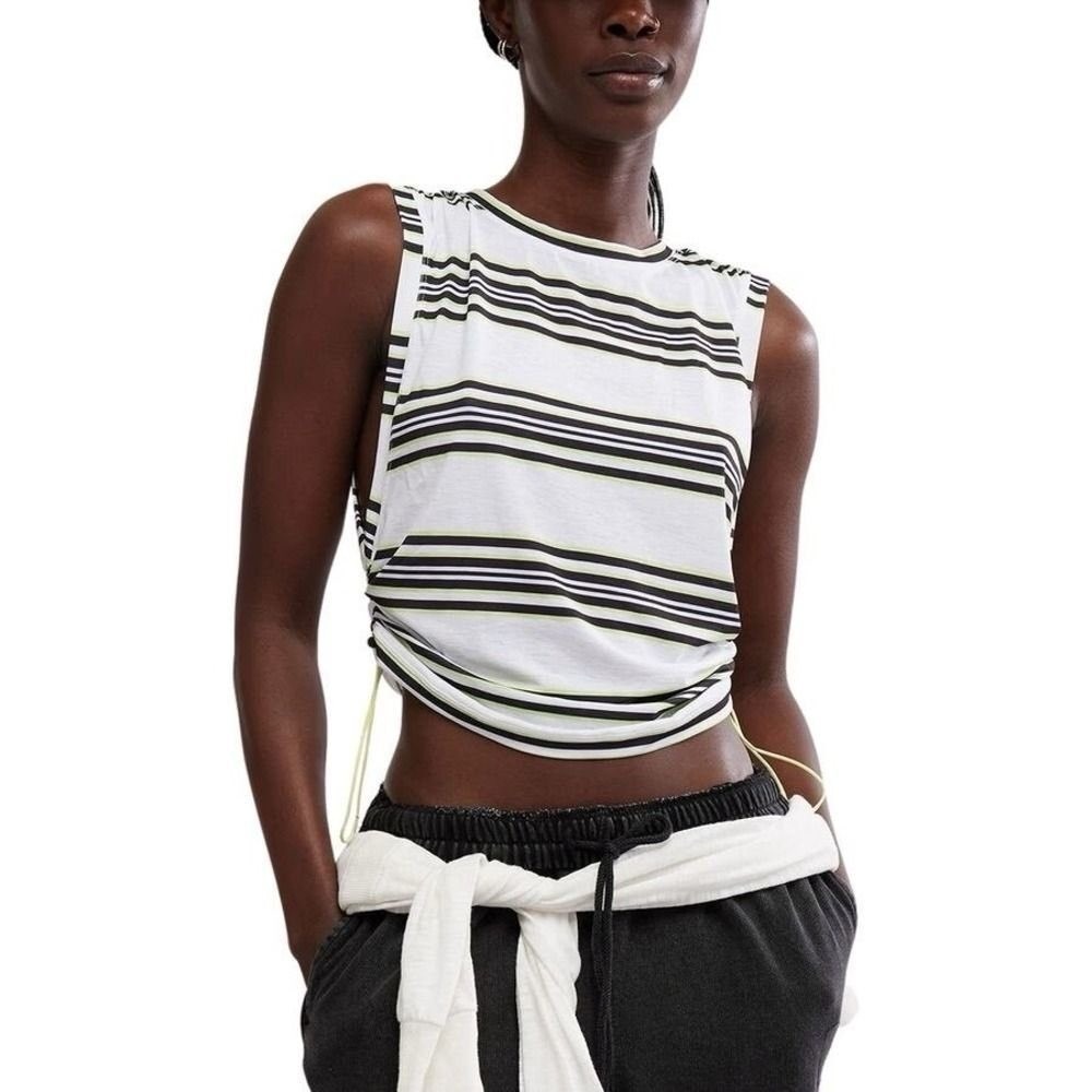 FP Movement Wave Stripe Muscle Tank Black Combo Neon Ruched Side Top Small